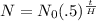 N=N_0(.5)^{\frac{t}{H}