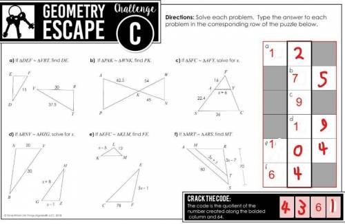 Geometry Escape Challenge C just for code

fill in the white spaces in the table
what does the hint