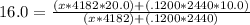 16.0=\frac{(x*4182*20.0)+(.1200*2440*10.0)}{(x*4182)+(.1200*2440)}