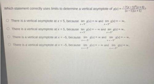 Which statement correctly uses limits to determine a vertical asymptote of GX