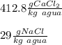 412.8 \frac{gCaCl_2}{kg\ agua} \\\\29 \frac{gNaCl}{kg\ agua}