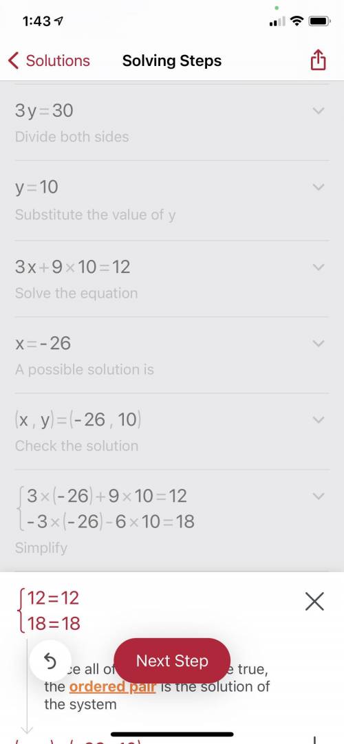 3x+9y=12 -3x-6y=18 Solve the system by using elimination​