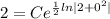 \displaystyle 2 = Ce^{\frac{1}{2} ln|2 + 0^2|}