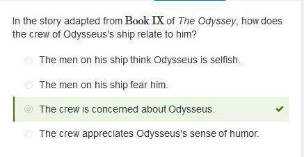 In the story adapted from Book IX of The Odyssey, how does the crew of Odysseus's ship relate to him