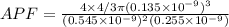 APF = \frac{4\times 4/3\pi(0.135\times10^{-9})^3}{(0.545\times10^{-9})^2(0.255\times10^{-9})}