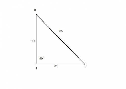 In ΔRST, the measure of ∠T=90°, RT = 13, TS = 84, and SR = 85. What ratio represents the sine of ∠S?