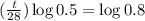 (\frac{t}{28})\log{0.5} = \log{0.8}