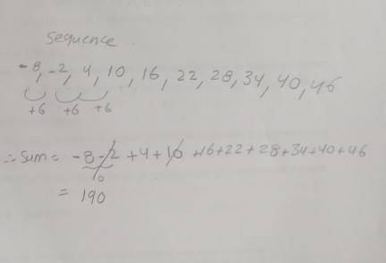 Find the sum of the first 10 terms of the sequence -8, -2, 4, 10, ...