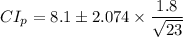 CI_p =8.1 \pm 2.074 \times \dfrac{1.8}{\sqrt{23}}