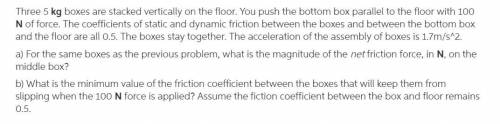 What is the minimum value of the friction coefficient between the boxes that will keep them from sli