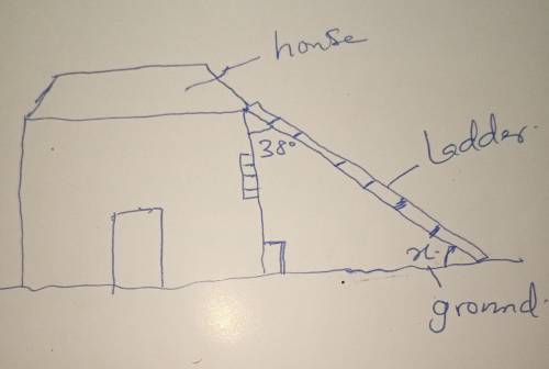 A ladder is leaning against a house at an angle of 38,What is the measure of the angel ,x, between t