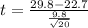 t = \frac{29.8 - 22.7}{\frac{9.8}{\sqrt{20}}}