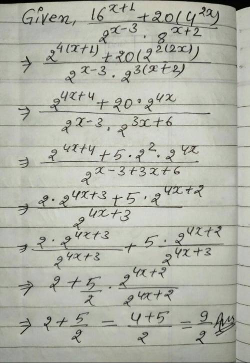 Simplify 16^x+1 +20(4^2x)/2^x-3 8^x+2