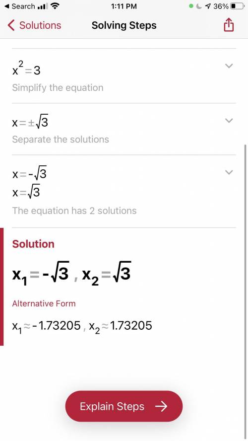 Solve the system of equations y=2x-3 and y=x^2-3