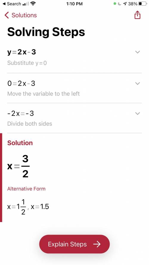 Solve the system of equations y=2x-3 and y=x^2-3