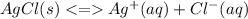 AgCl(s)  Ag^{+}(aq)+Cl^-(aq)
