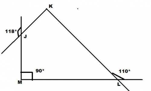 The sum of the measures of the angles of a quadrilateral is 360 degress. Quadrilateral JKLM has one