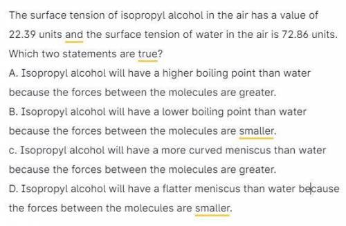 The surface tension of isopropyl alcohol in air has a value of 22.39 units and the surface tension o