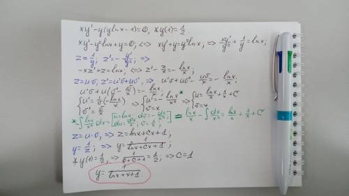 Giải phương trình vi phân 
xy^'-y(ylnx-1)=0
thỏa y(1)=1/2.