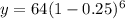 y=64(1-0.25)^6