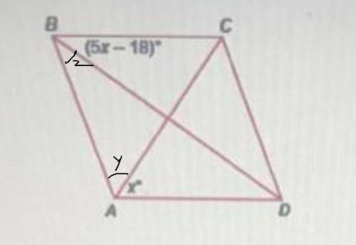Given that ABCD is a rhombus, what is the value of x?

answers 
a.) 28
b.) 56
c.) 48.5
d.) 18
e.) 36