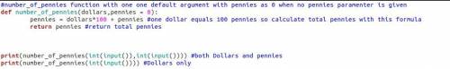 Write a function number_of_pennies() that returns the total number of pennies given a number of doll