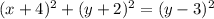 (x+4)^2+(y+2)^2 = (y-3)^2