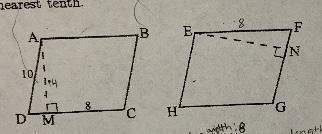 ABCF AND EFGH ARE CONGRUENT PARALLELGRAMS. AD = 10cm, MC = 8cm, and the area of ABCD is 112cm^2. Wha