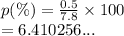 p(\%) =  \frac{0.5}{7.8}  \times 100 \\  = 6.410256...