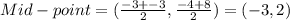 Mid-point = (\frac{-3 + - 3}{2}, \frac{-4+8}{2}) =  (-3, 2)