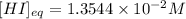 [HI]_{eq}=1.3544\times 10^{-2}M