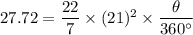 27.72=\dfrac{22}{7}\times (21)^2\times \dfrac{\theta}{360^\circ}