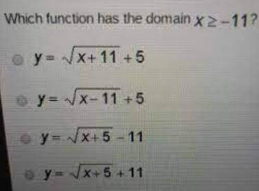 Which function has the domain x greater-than-or-equal-to negative 11?