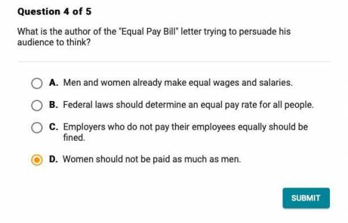 What is the author of the Equal Pay Bill letter trying to persuade his
audience to think?