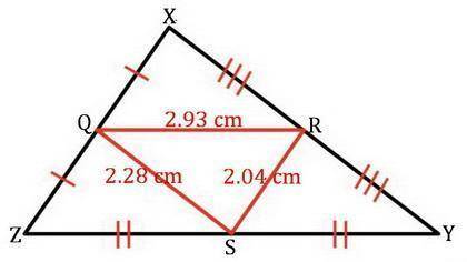 Line segment Q R , Line segment R S and Line segment S Q are midsegments of ΔWXY.

Triangle R Q S is