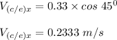 V_{(c/e)x} = 0.33 \times cos \ 45^0\\\\V_{(c/e)x} = 0.2333 \ m/s