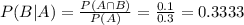 P(B|A) = \frac{P(A \cap B)}{P(A)} = \frac{0.1}{0.3} = 0.3333