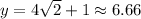 y = 4\sqrt{2} + 1 \approx6.66