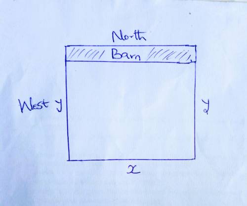 A farmer wants to fence in a rectangular plot of land adjacent to the north wall of his barn. No fen