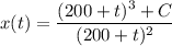 x(t) = \dfrac{(200+t)^3 +C}{(200+t)^2}