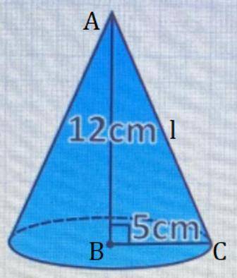 Find the total surface area of this cone.

Leave your answer in terms of 7.
12cm
5cm
SA = [?]7 cm2
H