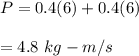 P=0.4(6)+0.4(6)\\\\=4.8\ kg-m/s