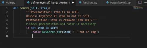 Check the precondition and raise a KeyError if necessary Precondition: item is in self. Raises: KeyE