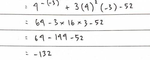 If m=4 n=-3, solve:
m^-n+3m^2*n-52