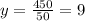 y = \frac{450}{50} = 9