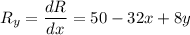 $R_y=\frac{dR }{dx} = 50-32x+8y$