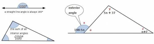 Find the measure of the remote exterior angle. (Angles above)