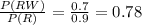 \frac{P(RW)}{P(R)} =\frac{0.7}{0.9} =0.78