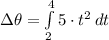 \Delta \theta = \int\limits^{4}_{2} {5\cdot t^{2}} \, dt