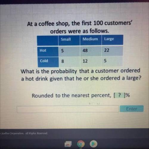 At a coffee shop, the first 100 customers'

orders were as follows.
Medium Large
Small
Hot
5
48
22
C
